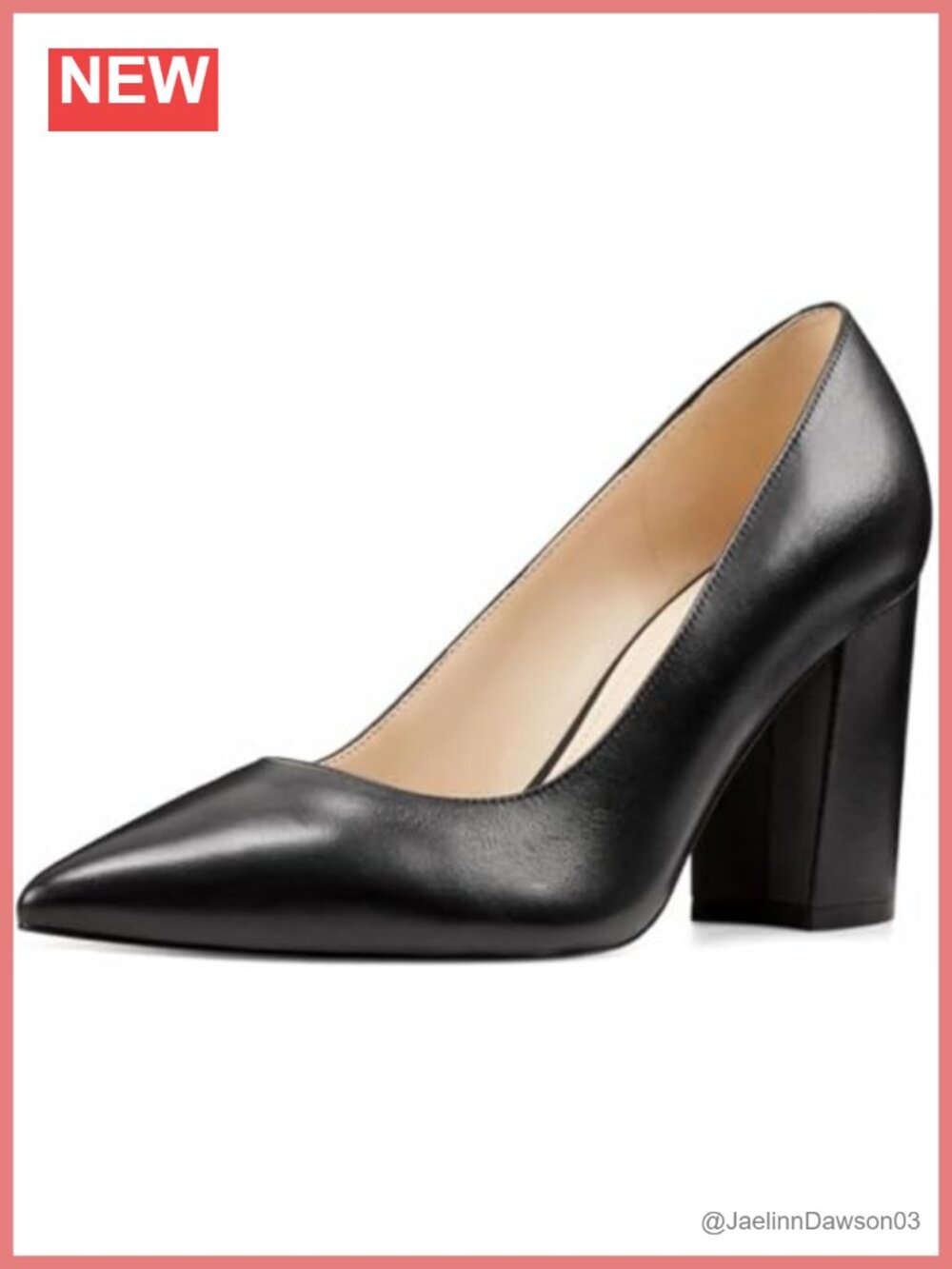 Nine West Astoria 9x9 Block Heel Pump Leather Pointed Toe Slip-On